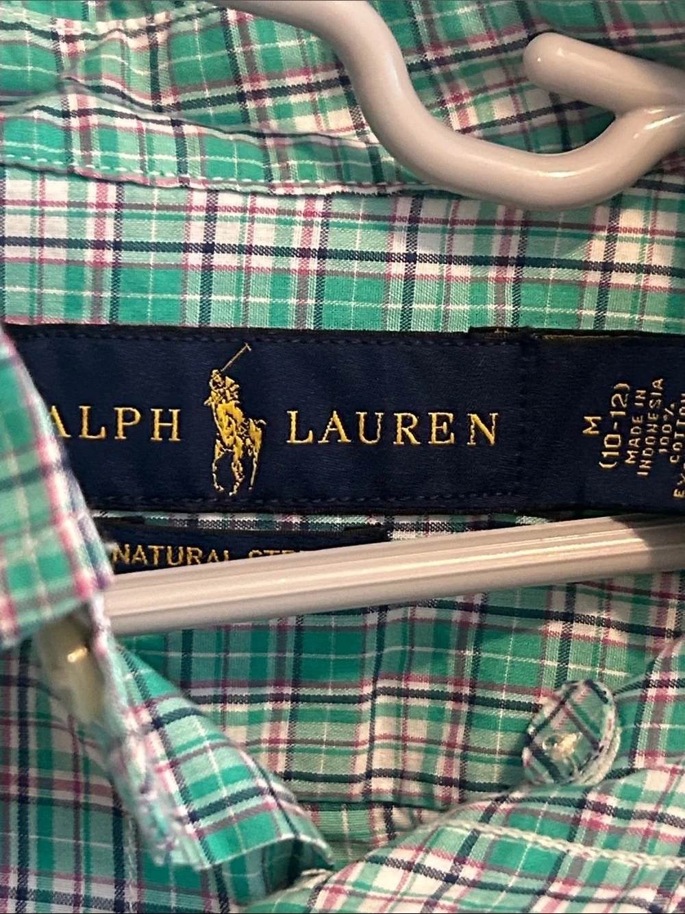 Polo Ralph Lauren Boys Green Plaid Stretch Button Down Dress Shirt M 10-12